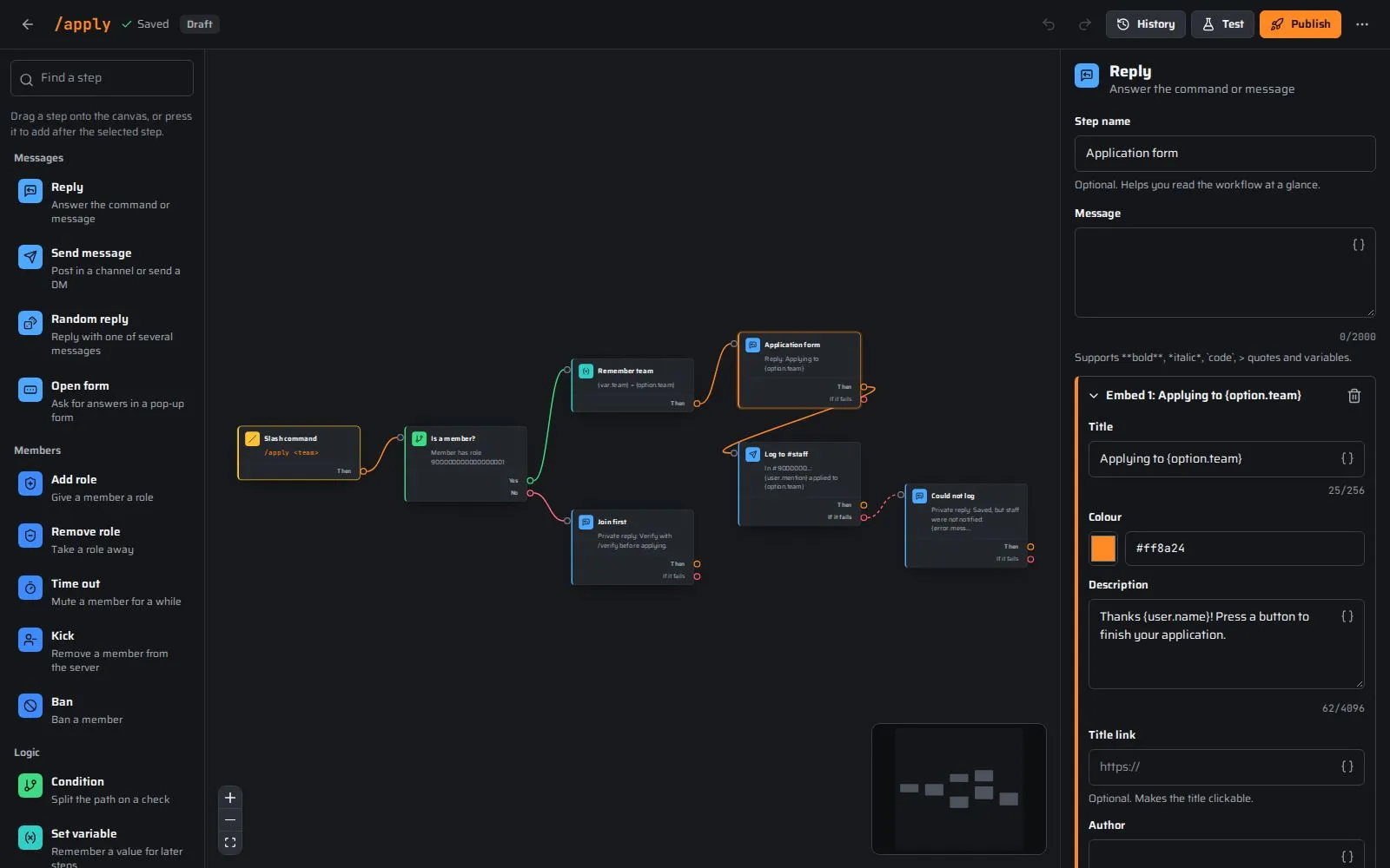 Channelcraft screenshot: a command builder that thinks in blocks