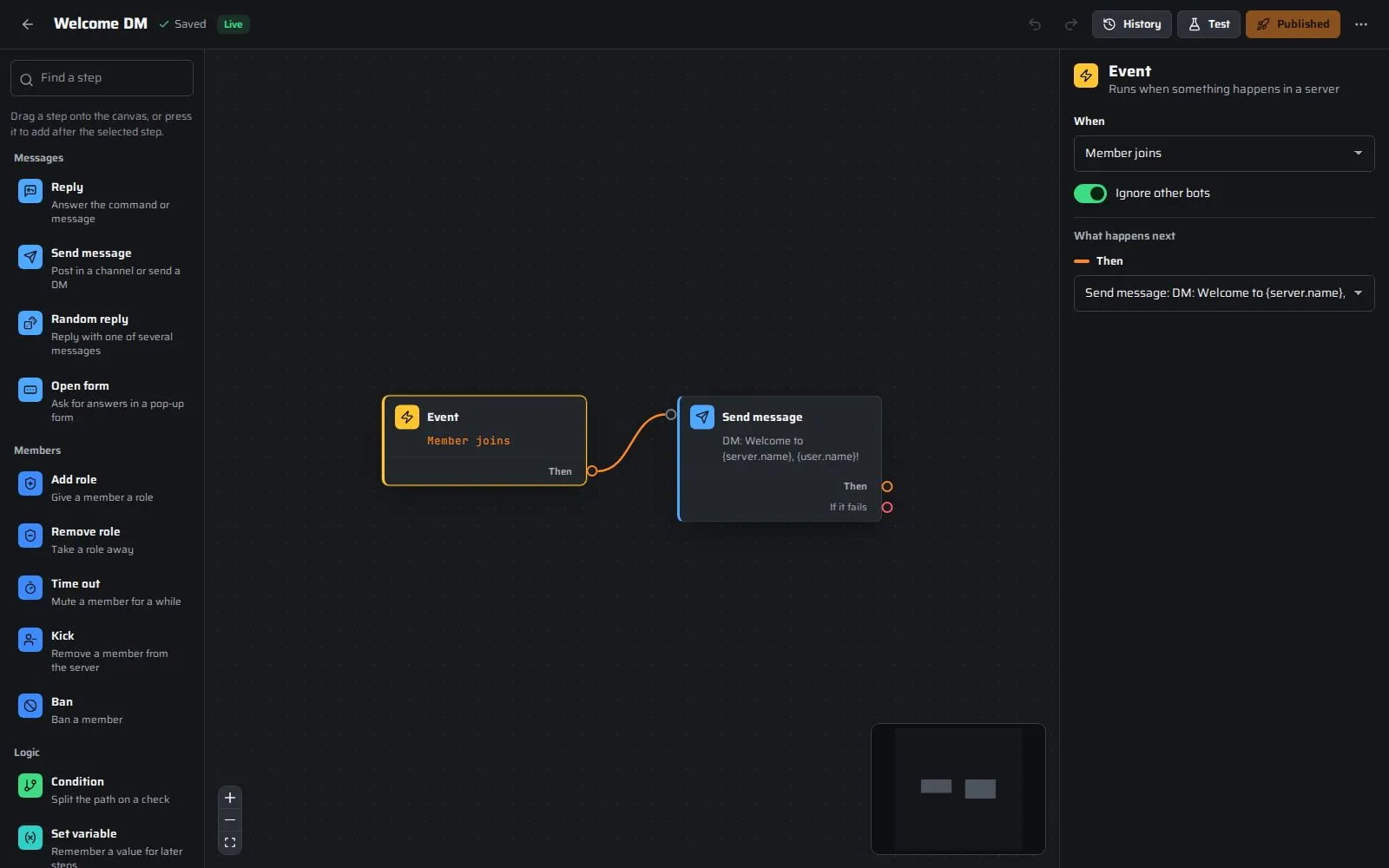 Channelcraft screenshot: events that run on their own